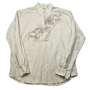 Cubavera Embroidered Shirt Mens XL Beige Linen Blend‎ Long Sleeve